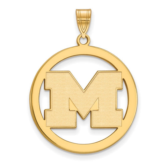 Gold Plated Sterling Silver Logoart University Of Michigan Letter M Extra Large Circle Pendant
