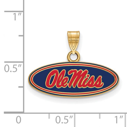 Gold Plated Sterling Silver Logoart University Of Mississippi Ole Miss Small Oval Enameled Pendant