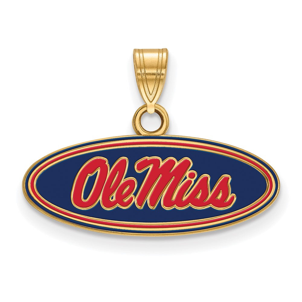 Gold Plated Sterling Silver Logoart University Of Mississippi Ole Miss Small Oval Enameled Pendant