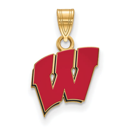 Gold Plated Sterling Silver Logoart University Of Wisconsin Letter W Small Enameled Pendant