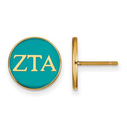 Gold Plated Sterling Silver Logoart Zeta Tau Alpha Sorority Greek Letters Color Enamel Post Earrings