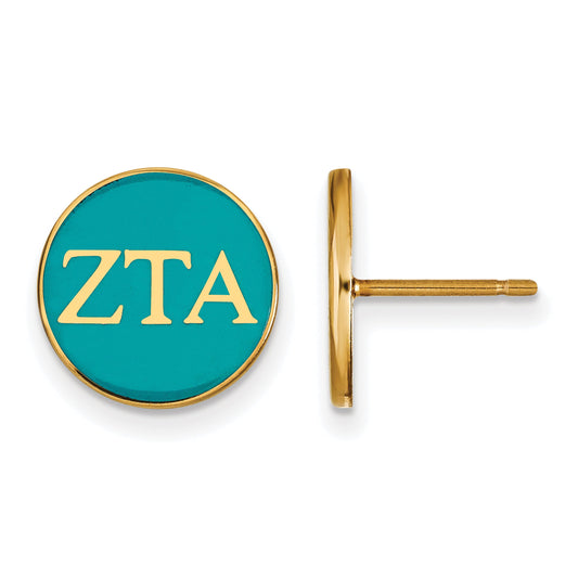 Gold Plated Sterling Silver Logoart Zeta Tau Alpha Sorority Greek Letters Color Enamel Post Earrings