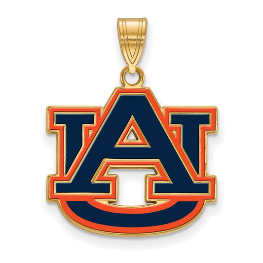 Gold Plated Sterling Silver Logoart Auburn University A U Large Enameled Pendant