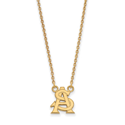Gold Plated Sterling Silver Logoart Arizona State University Small Pendant 18 Inch Necklace