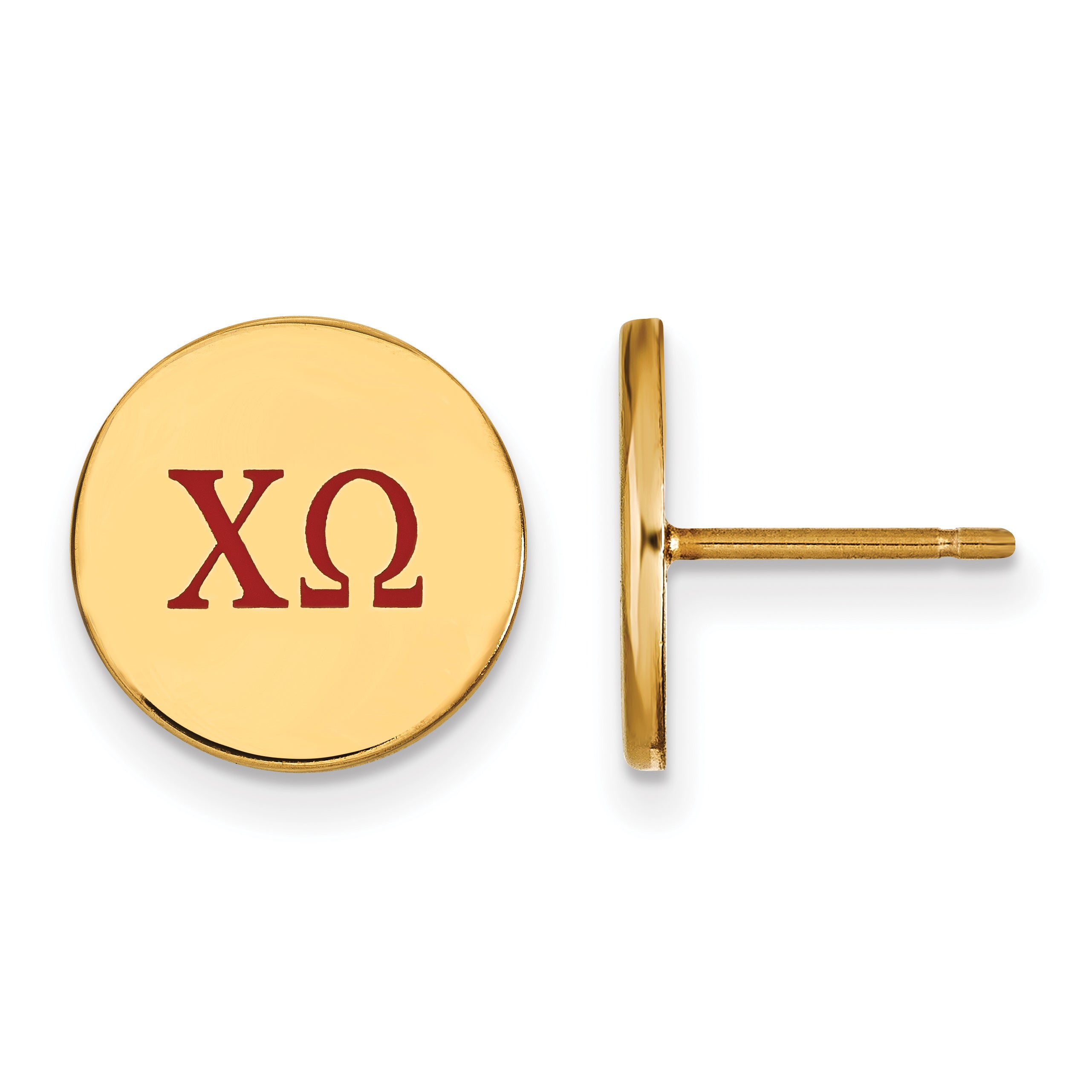 Gold Plated Sterling Silver Logoart Chi Omega Sorority Greek Letters Color Enamel Post Earrings