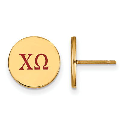 Gold Plated Sterling Silver Logoart Chi Omega Sorority Greek Letters Color Enamel Post Earrings