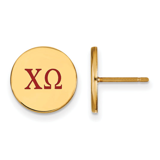 Gold Plated Sterling Silver Logoart Chi Omega Sorority Greek Letters Color Enamel Post Earrings