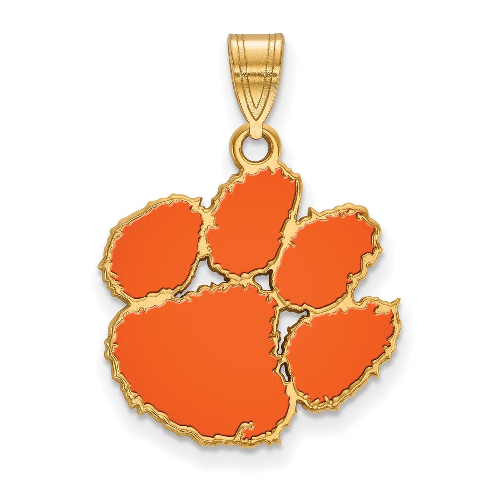 Gold Plated Sterling Silver Logoart Clemson University Tiger Paw Large Enameled Pendant