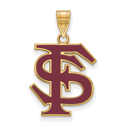 Gold Plated Sterling Silver Logoart Florida State University F S Large Enameled Pendant