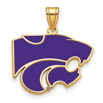 Gold Plated Sterling Silver Logoart Kansas State University Wildcat Large Enameled Pendant