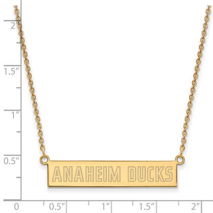 Gold Plated Sterling Silver Nhl Logoart Anaheim Ducks Small Bar 18 Inch Necklace