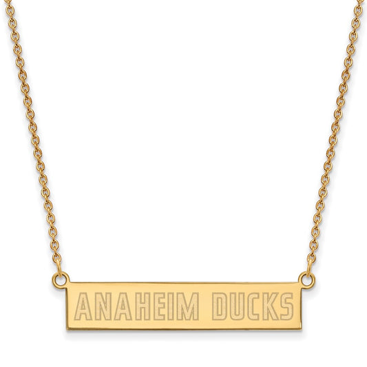 Gold Plated Sterling Silver Nhl Logoart Anaheim Ducks Small Bar 18 Inch Necklace