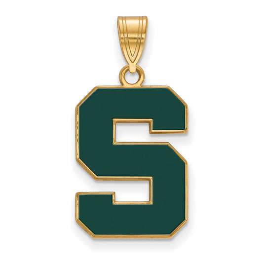 Gold Plated Sterling Silver Logoart Michigan State University Letter S Large Enameled Pendant