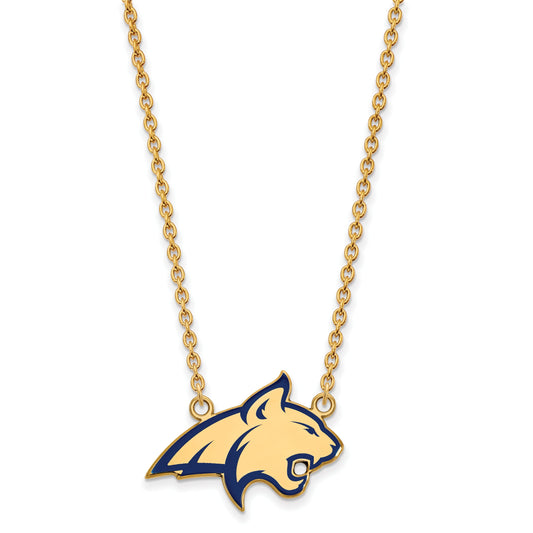 Gold Plated Sterling Silver Logoart Montana State University Bobcat Large Enameled Pendant 18 Inch Necklace