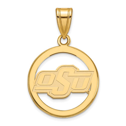 Gold Plated Sterling Silver Logoart Oklahoma State University O S U Small Circle Pendant