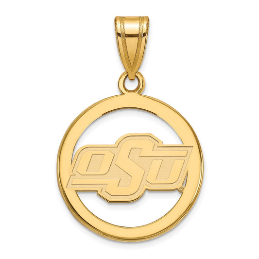 Gold Plated Sterling Silver Logoart Oklahoma State University O S U Small Circle Pendant