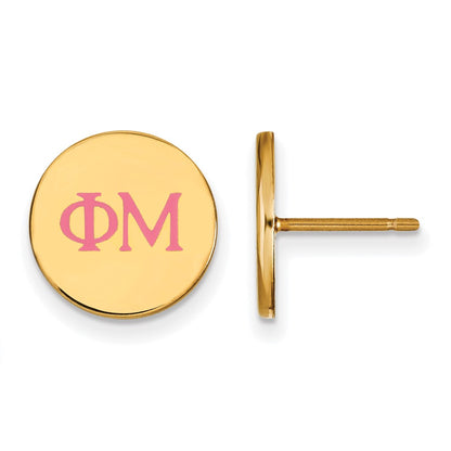Gold Plated Sterling Silver Logoart Phi Mu Sorority Greek Letters Color Enamel Post Earrings