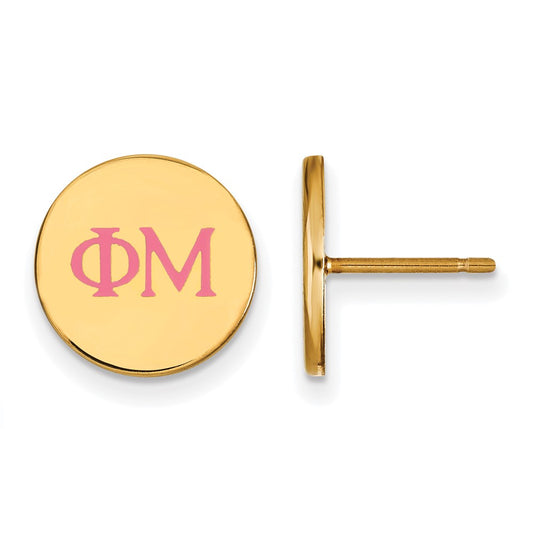 Gold Plated Sterling Silver Logoart Phi Mu Sorority Greek Letters Color Enamel Post Earrings