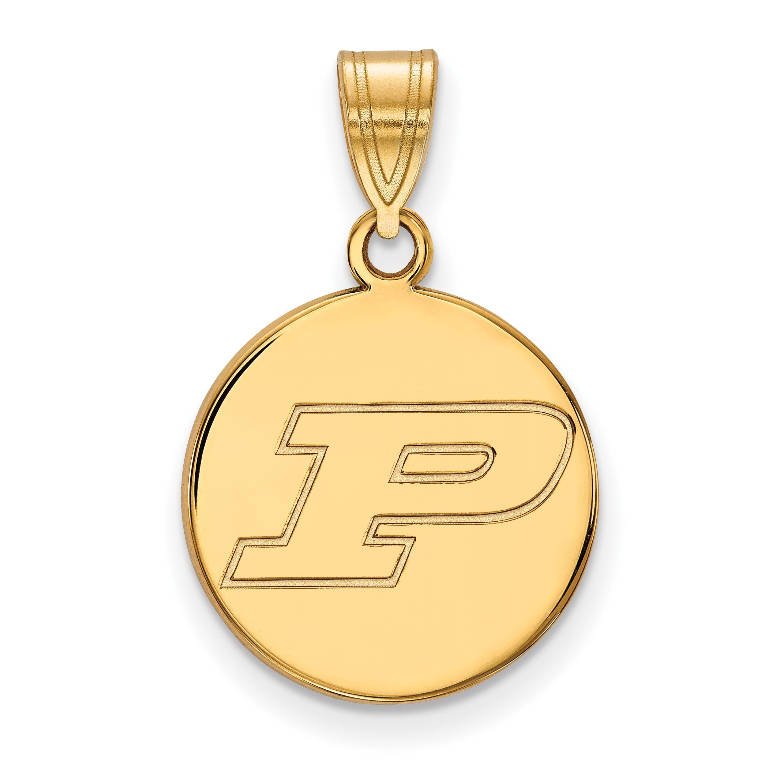 14K Yellow Gold Logoart Purdue University Letter P Medium Disc Pendant