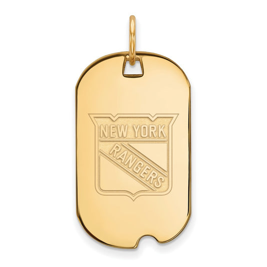 Gold Plated Sterling Silver Nhl Logoart New York Rangers Small Dog Tag Pendant