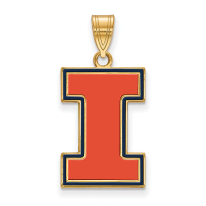 Gold Plated Sterling Silver Logoart University Of Illinois Letter I Large Enameled Pendant