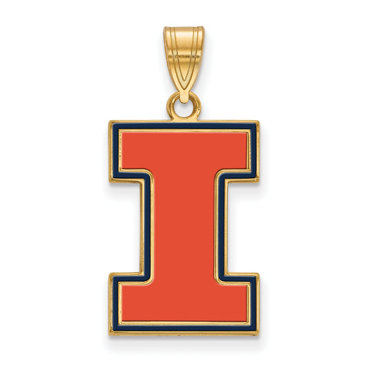 Gold Plated Sterling Silver Logoart University Of Illinois Letter I Large Enameled Pendant