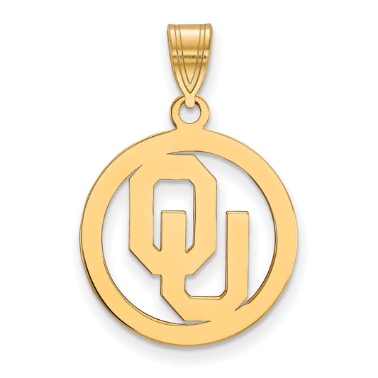 Gold Plated Sterling Silver Logoart University Of Oklahoma O U Medium Circle Pendant