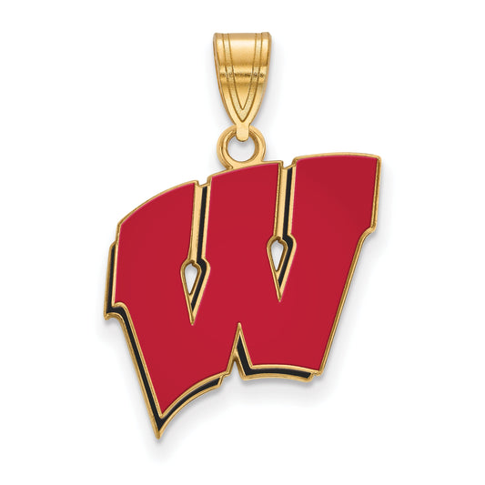 Gold Plated Sterling Silver Logoart University Of Wisconsin Letter W Large Enameled Pendant