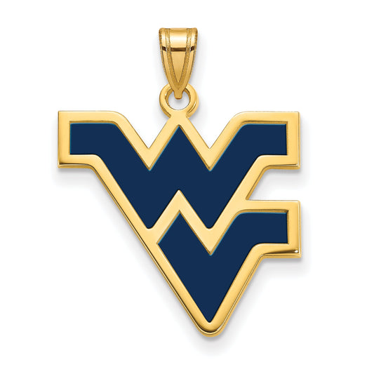 Gold Plated Sterling Silver Logoart West Virginia University W V Large Enameled Pendant