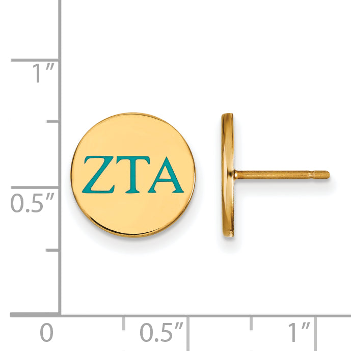 Gold Plated Sterling Silver Logoart Zeta Tau Alpha Sorority Greek Letters Color Enamel Post Earrings