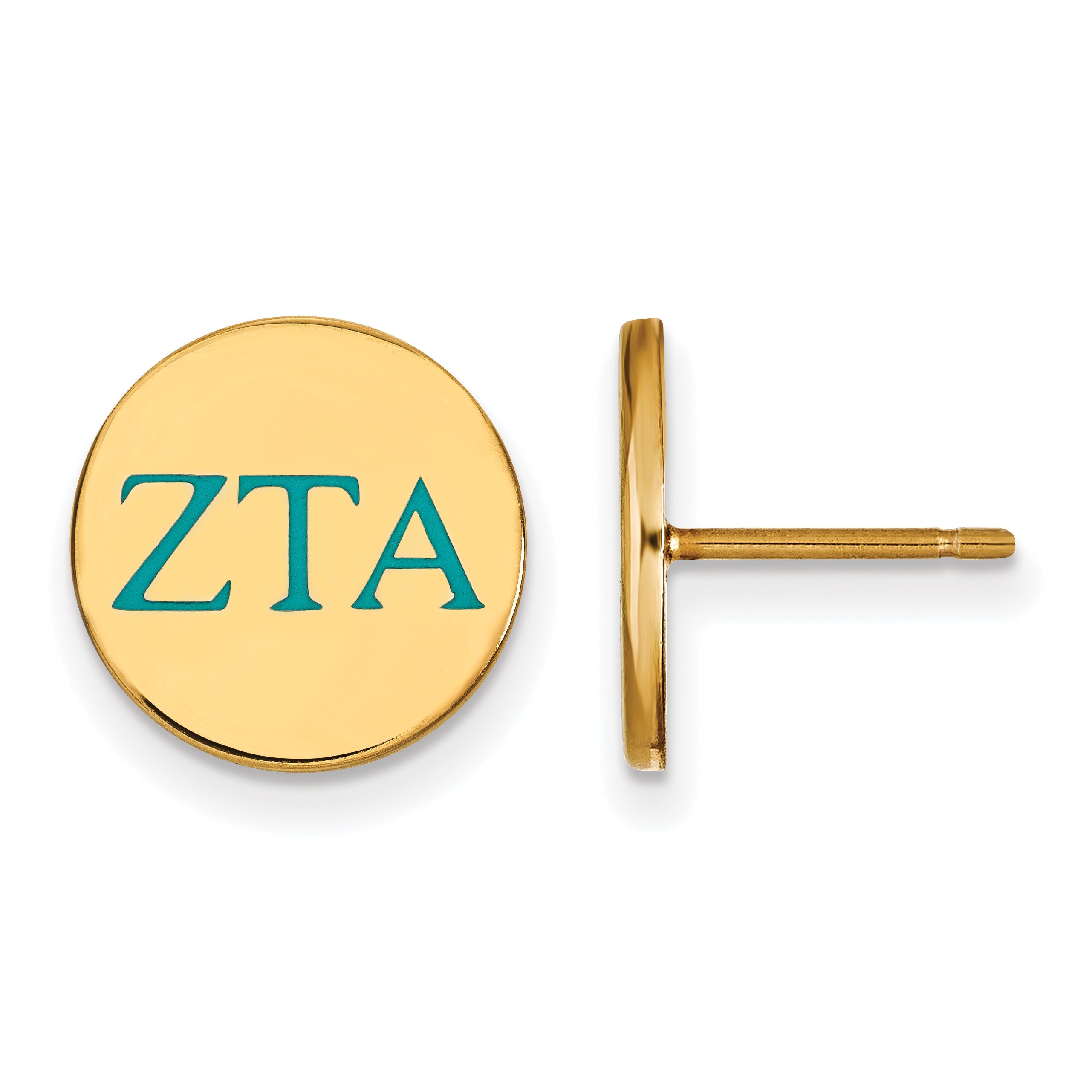 Gold Plated Sterling Silver Logoart Zeta Tau Alpha Sorority Greek Letters Color Enamel Post Earrings