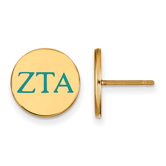 Gold Plated Sterling Silver Logoart Zeta Tau Alpha Sorority Greek Letters Color Enamel Post Earrings