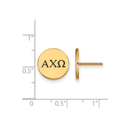 Gold Plated Sterling Silver Logoart Alpha Chi Omega Sorority Greek Letters Black Enamel Post Earrings