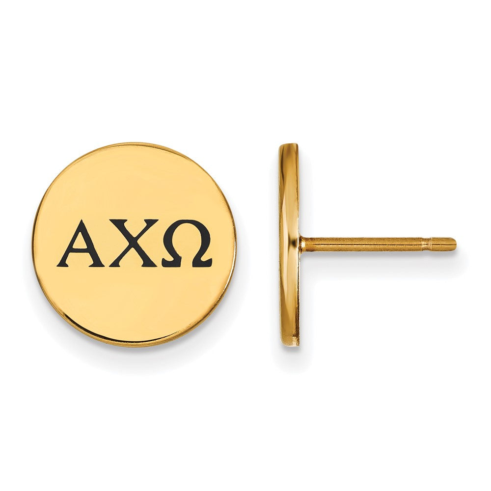Gold Plated Sterling Silver Logoart Alpha Chi Omega Sorority Greek Letters Black Enamel Post Earrings