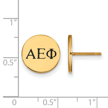 Gold Plated Sterling Silver Logoart Alpha Epsilon Phi Sorority Greek Letters Black Enamel Post Earrings