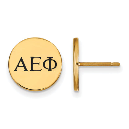 Gold Plated Sterling Silver Logoart Alpha Epsilon Phi Sorority Greek Letters Black Enamel Post Earrings