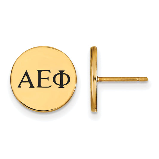 Gold Plated Sterling Silver Logoart Alpha Epsilon Phi Sorority Greek Letters Black Enamel Post Earrings
