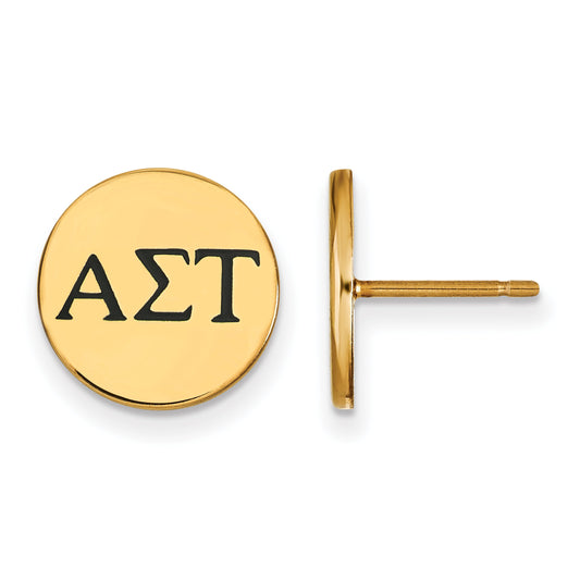 Gold Plated Sterling Silver Logoart Alpha Sigma Tau Sorority Greek Letters Black Enamel Post Earrings