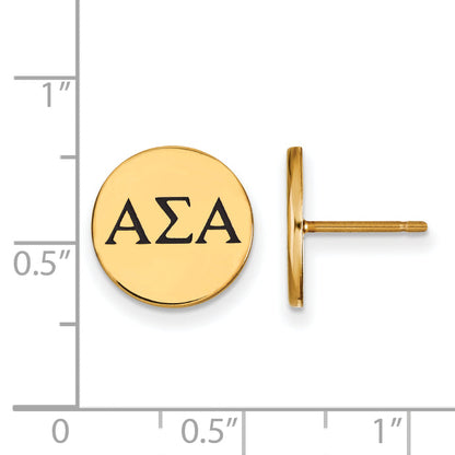 Gold Plated Sterling Silver Logoart Alpha Sigma Sorority Greek Letters Black Enamel Post Earrings