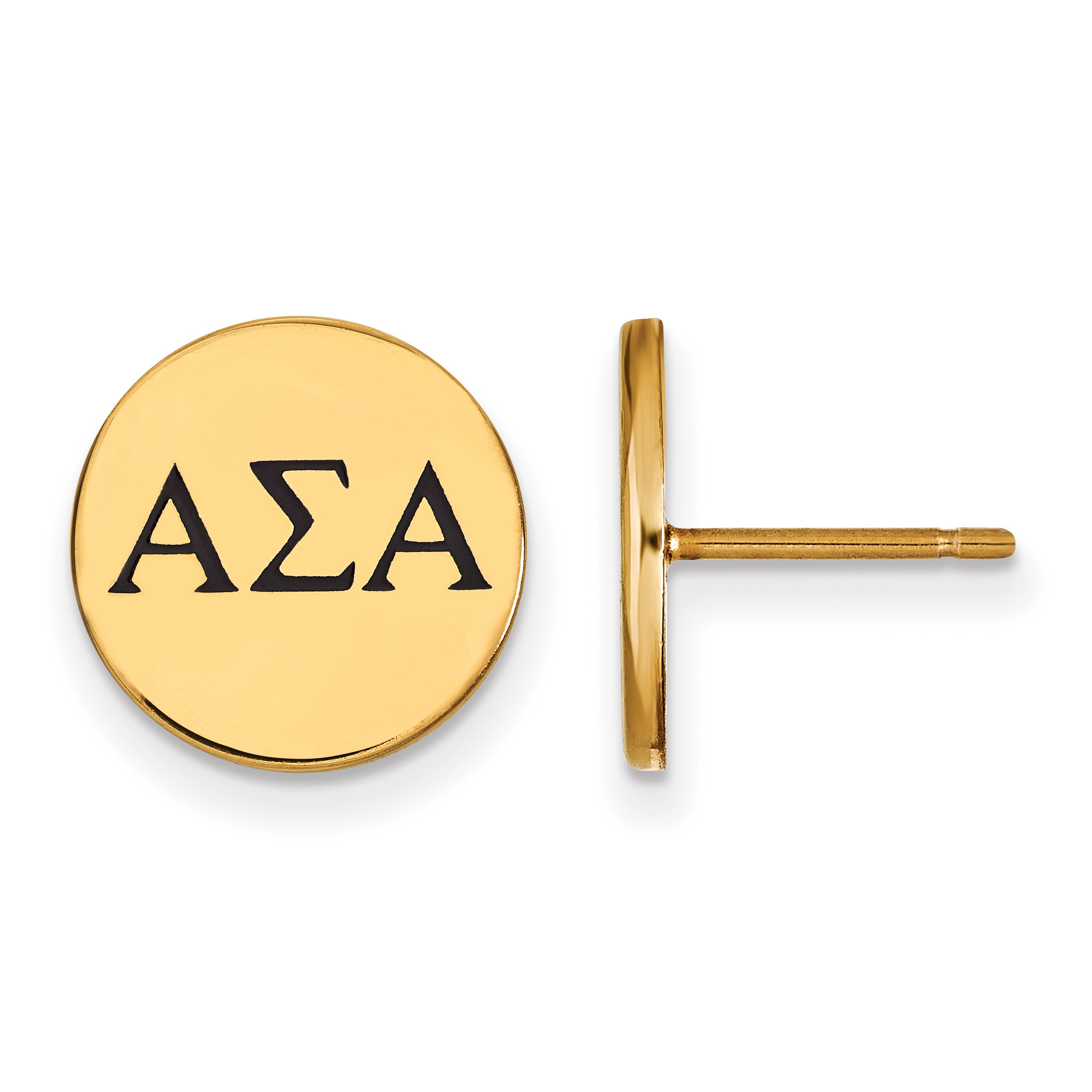 Gold Plated Sterling Silver Logoart Alpha Sigma Sorority Greek Letters Black Enamel Post Earrings