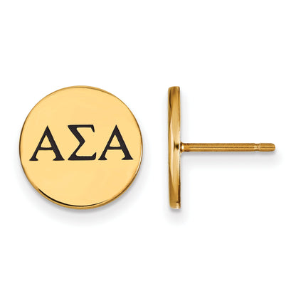 Gold Plated Sterling Silver Logoart Alpha Sigma Sorority Greek Letters Black Enamel Post Earrings