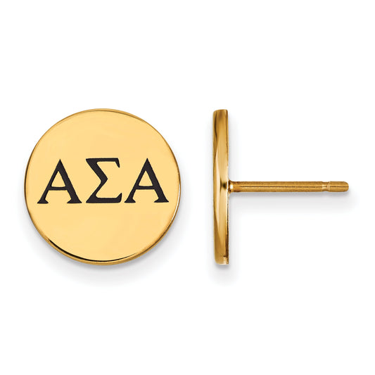 Gold Plated Sterling Silver Logoart Alpha Sigma Sorority Greek Letters Black Enamel Post Earrings