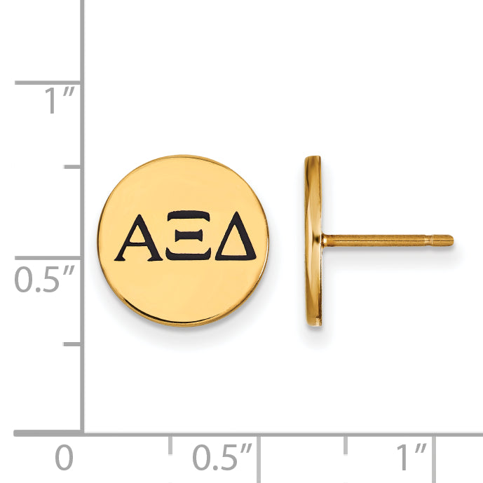 Gold Plated Sterling Silver Logoart Alpha Xi Delta Sorority Greek Letters Black Enamel Post Earrings