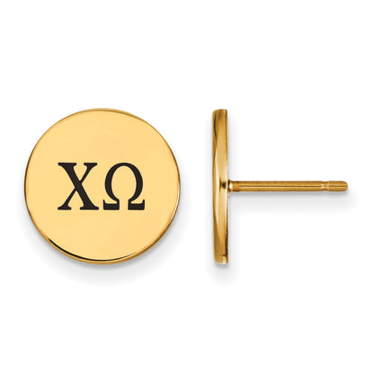 Gold Plated Sterling Silver Logoart Chi Omega Sorority Greek Letters Black Enamel Post Earrings