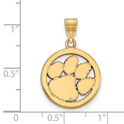 Gold Plated Sterling Silver Logoart Clemson University Tiger Paw Medium Circle Pendant