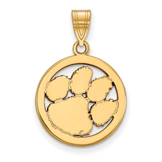 Gold Plated Sterling Silver Logoart Clemson University Tiger Paw Medium Circle Pendant