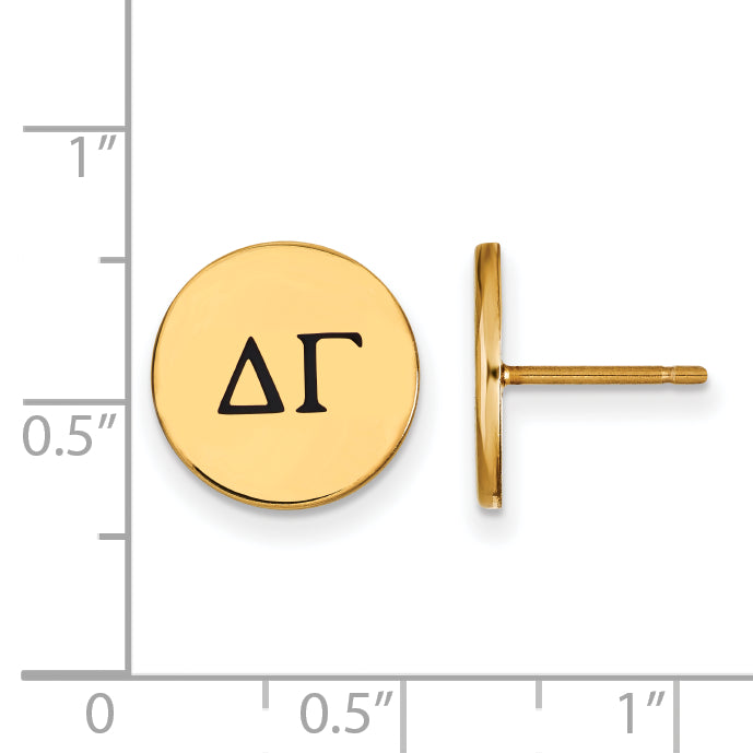 Gold Plated Sterling Silver Logoart Delta Gamma Sorority Greek Letters Black Enamel Post Earrings
