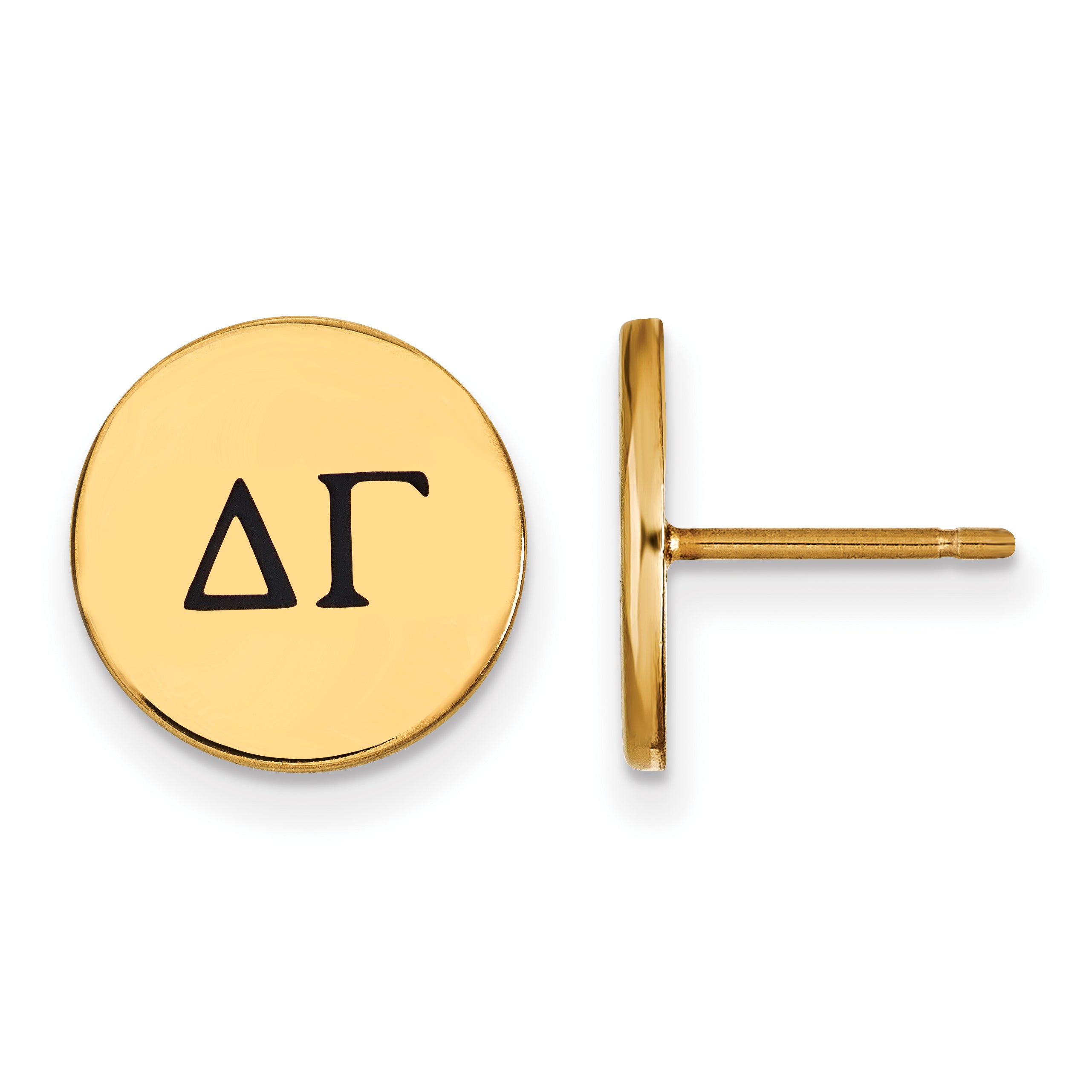 Gold Plated Sterling Silver Logoart Delta Gamma Sorority Greek Letters Black Enamel Post Earrings