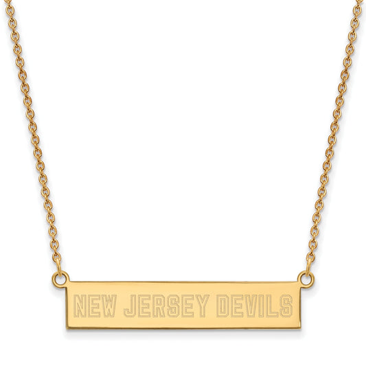 Gold Plated Sterling Silver Nhl Logoart New Jersey Devils Small Bar 18 Inch Necklace