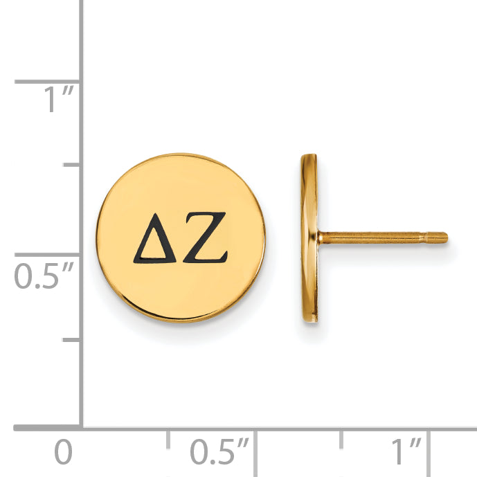 Gold Plated Sterling Silver Logoart Delta Zeta Sorority Greek Letters Black Enamel Post Earrings